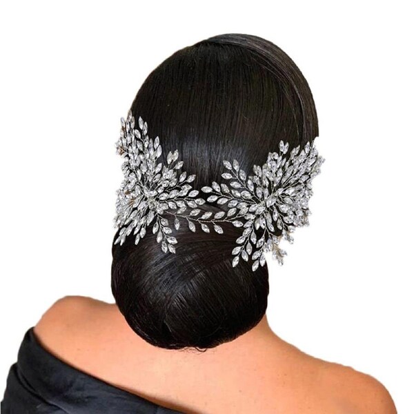 Nevenka Bridal Wedding Hair Comb with Rhinestone Headband for Women-Silver