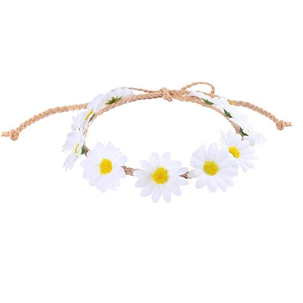 Nevenka Fashion Sunflower Hair Crown Adjustable Length for Beach Holiday-White