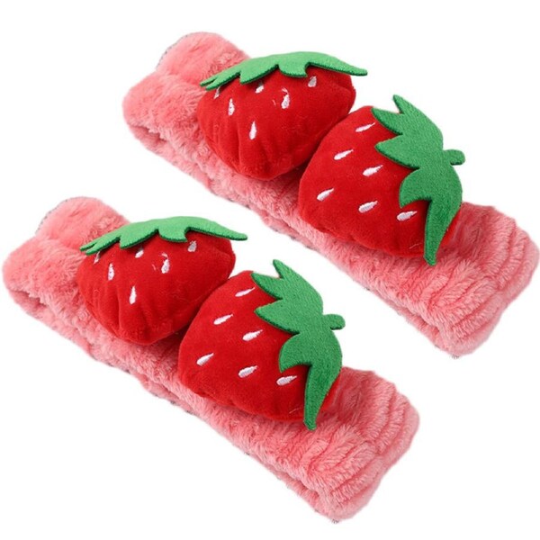 Nevenka 2 Pcs Cute Strawberry Headbands Soft for Makeup Washing Face-Red