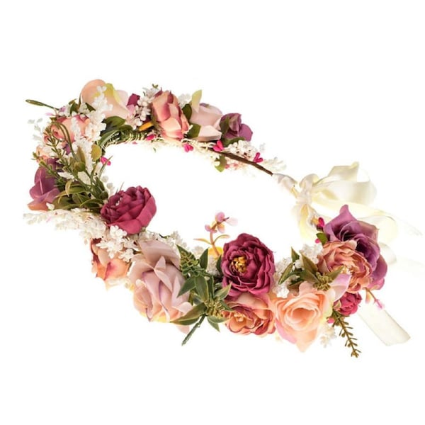 Nevenka Flower Headband Adjustable Lace up Tiara for Wedding Photo Props-B