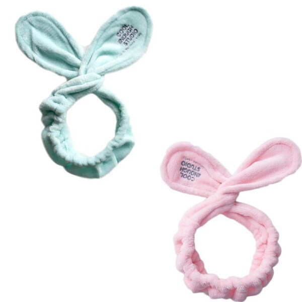Nevenka 2 Pcs Rabbit Ear Headband Soft Coral Fleece for Washing Face-Set B