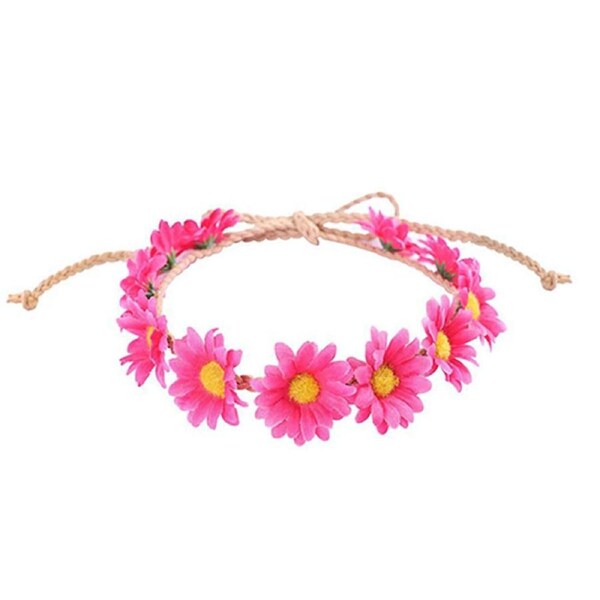 Nevenka Fashion Sunflower Hair Crown Adjustable Length for Beach Holiday-RoseRed