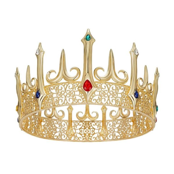 Nevenka Gold King Queen Crown with Shimmering Gem for Birthday Party Banquet