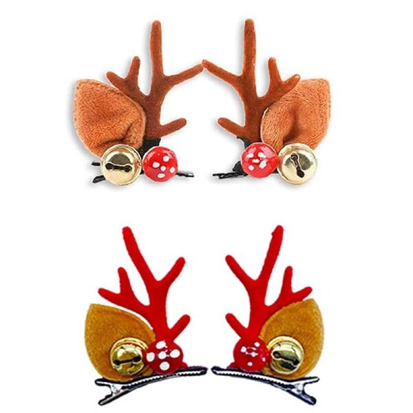 Nevenka 2 Pairs Cute Christmas Hair Clips with Reindeer Antlers for Women-Set B