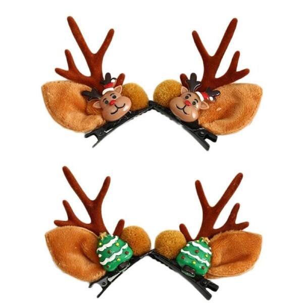 Nevenka 2 Pairs Cute Christmas Hair Clips with Reindeer Antlers for Women-Set D
