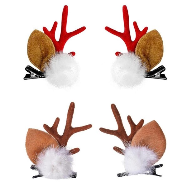 Nevenka 2 Pairs Cute Christmas Hair Clips with Reindeer Antlers for Women-Set A
