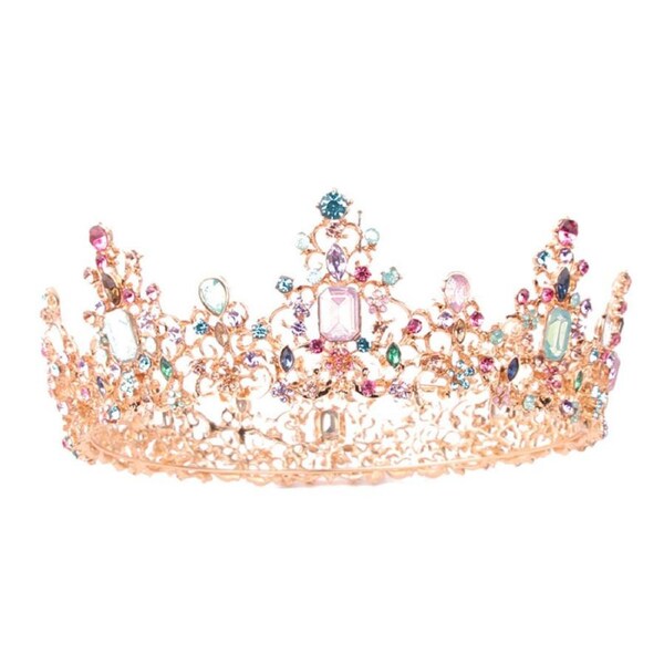 Nevenka Baroque Queen Crown with Colorful Rhinestone for Wedding Party-Gold