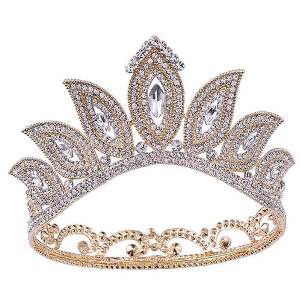 Nevenka Shiny Crystal Crown Round Baroque Queen Tiara for Wedding-White