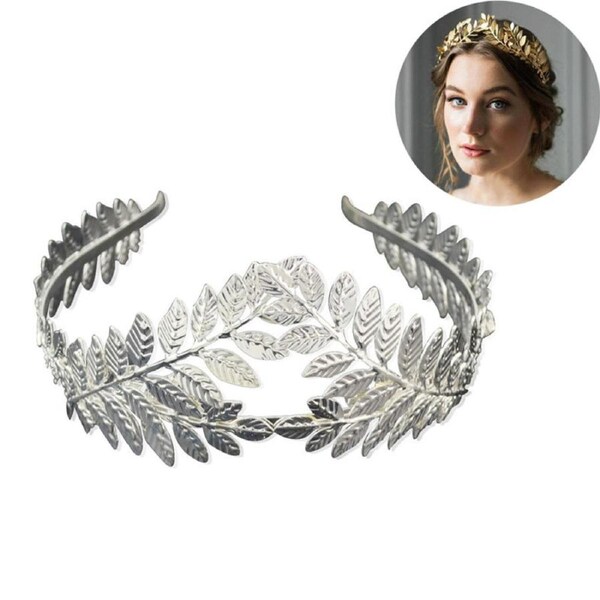 Nevenka Retro Metal Crown Maple Leaf Hair Accessory for Wedding Banquet-Silver