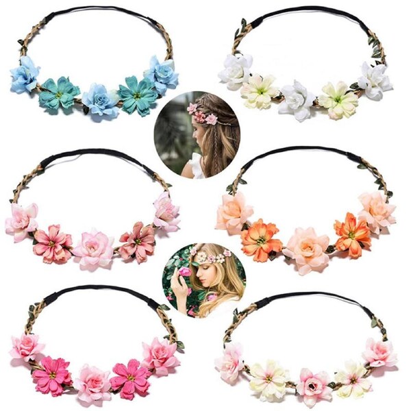 Nevenka 6 Pcs Flower Crown Boho Headbands for Wedding Party Photography