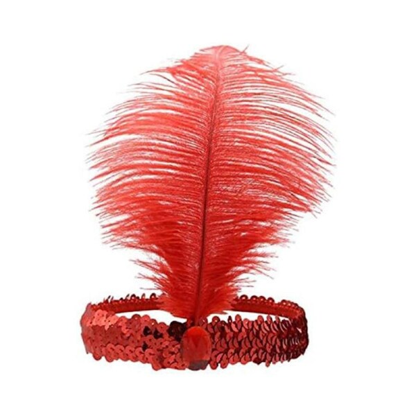 Nevenka Ostrich Feather Headpieces 1920s Flapper Headband for Party-Red