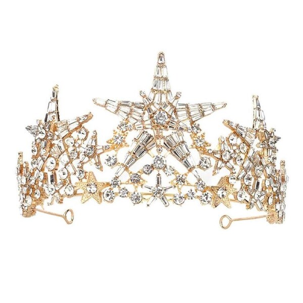 Nevenka Star Rhinestone Crowns Bridal Headpieces for Wedding Party-Gold