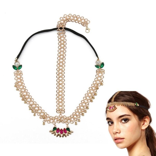 Nevenka Boho Gold Head Chain with Shiny Crystal for Wedding Festival