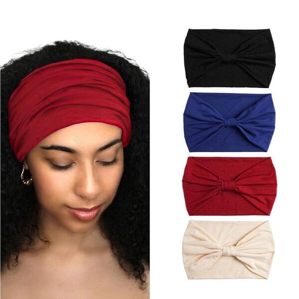 Nevenka 4 Pcs Wide Headbands Stretch Twisted Knot Turban for Running Yoga-Set6