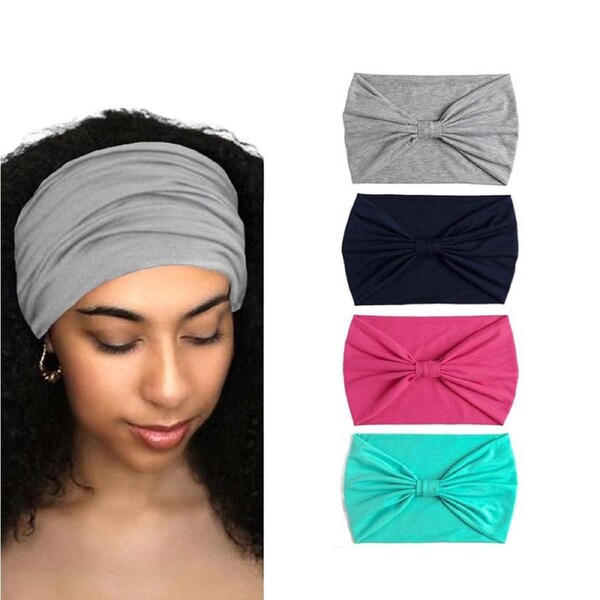 Nevenka 4 Pcs Wide Headbands Stretch Twisted Knot Turban for Running Yoga-Set7