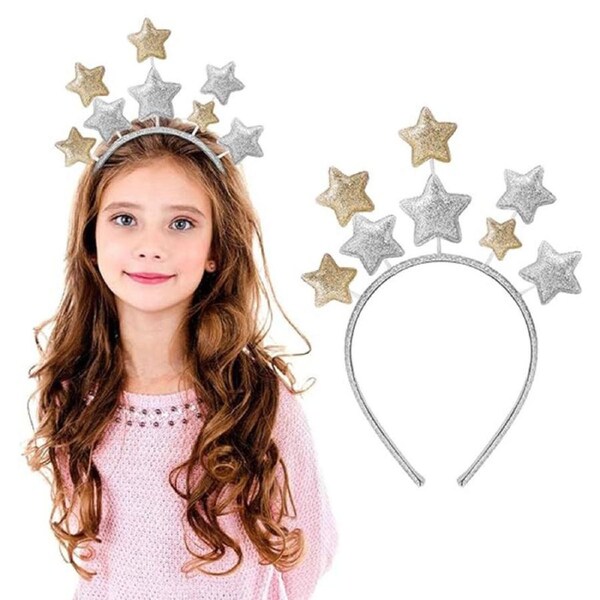 Nevenka Shimmering Star Headband Christmas Pentagram Headwear for Kids Adults-Silver
