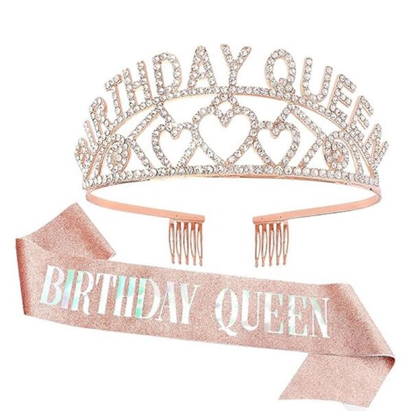 Nevenka Birthday Crowns & Sash Kit Women Rhinestone Tiara for Party Prom-SetA