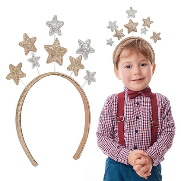 Nevenka Shimmering Star Headband Christmas Pentagram Headwear for Kids Adults-Gold
