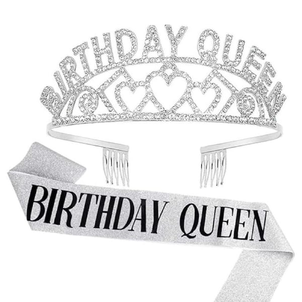 Nevenka Birthday Crowns & Sash Kit Women Rhinestone Tiara for Party Prom-SetC