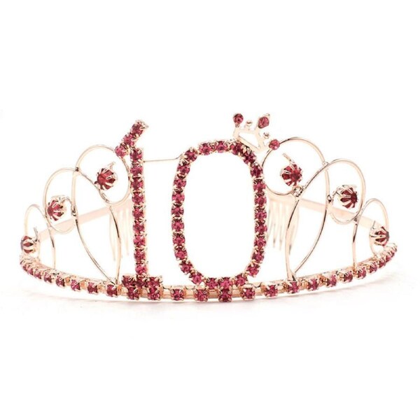 Nevenka Crystal Birthday Tiara Rhinestone Crown for 10th Birthday Gift-Rose Gold