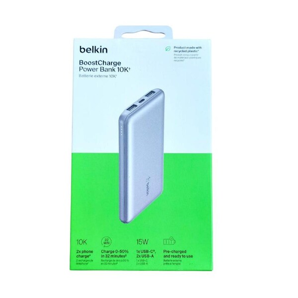 Belkin Boost Charge Power Bank 10K USB-C Dual USB-A 15W - Silver
