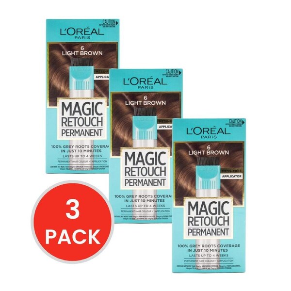 L'Oreal Paris Magic Retouch Permanent Hair Colour Light Brown 6 (3 Pack)