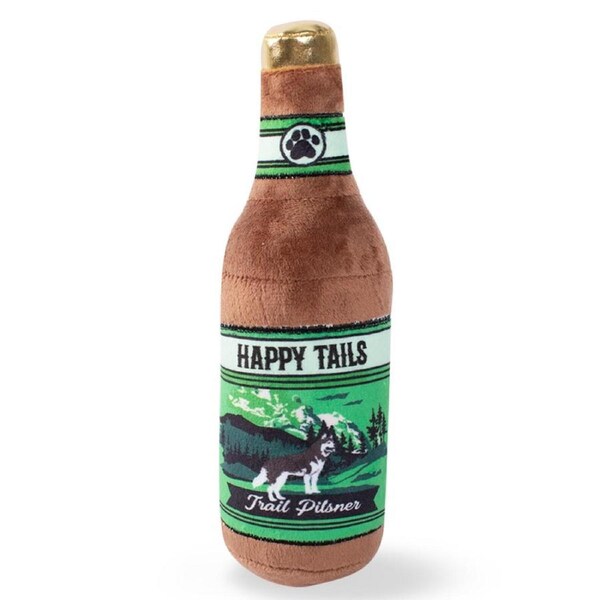 Plush Squeaker Dog Toy - Happy Tails Beer Bottle