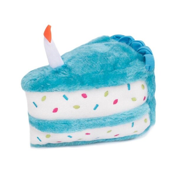 Plush Birthday Cake with Blaster Squeaker Dog Toy (Blue)