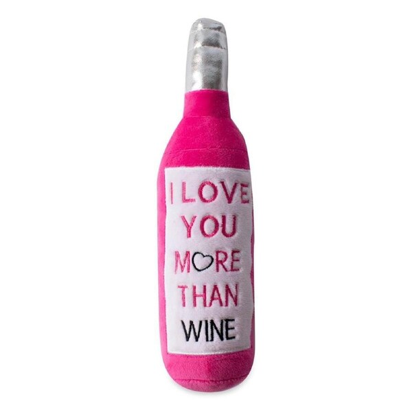 Love You More Than Wine Plush Squeaker Valentine's Dog Toy