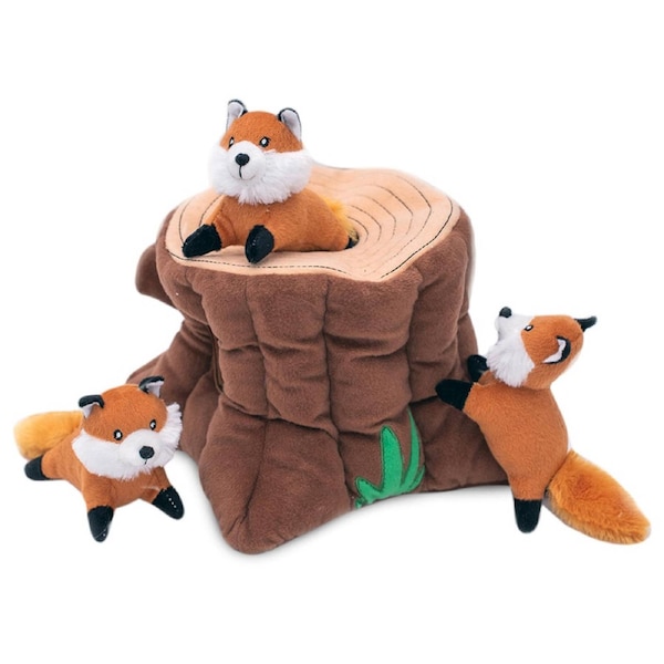 Zippy Burrow Interactive Dog Toy - Fox Stump + 3 Foxes