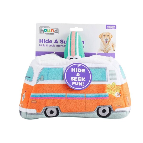 Hide A Surf Van Plush Dog Puzzle with 3 Squeaker Toys