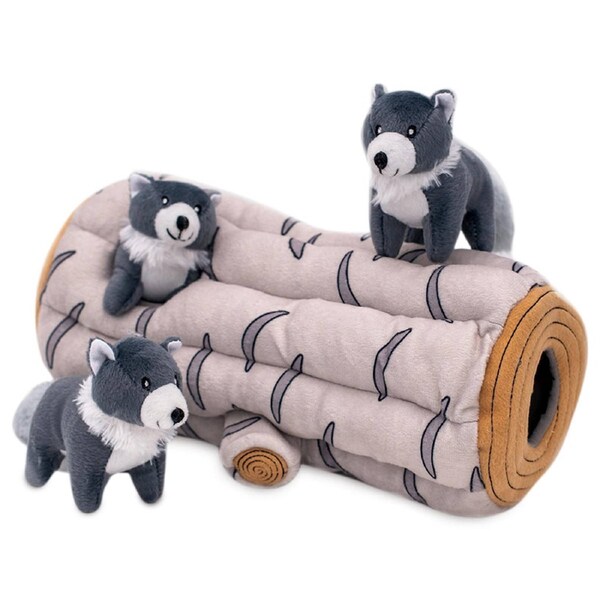 Zippy Burrow Interactive Squeaker Dog Toy (Log + 3 Wolves)