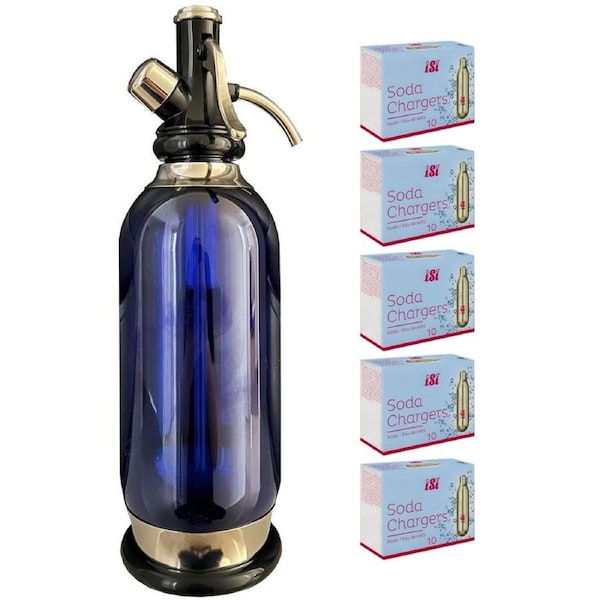 iSi Retro Soda Siphon 850ml in Blue + 50 Pack of iSi Soda CO2 Chargers