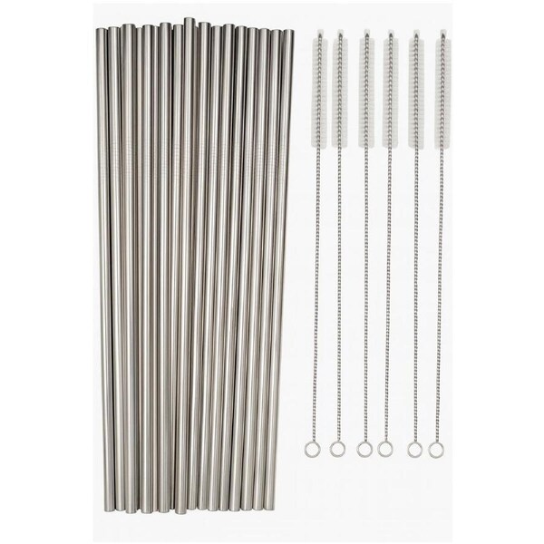 Florence Stainless Steel Sustainable Smoothie Straws 20 Pack with 5 Cleaning Brushes