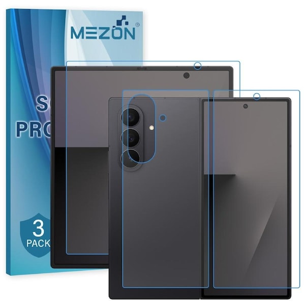[3x in 1] Samsung Galaxy Z Fold7 Premium Clear Edge-to-Edge Full Coverage Hydrogel Screen Protector Film by MEZON (Galaxy Z Fold 7, Hydrogel)