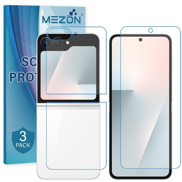 [3x in 1] Samsung Galaxy Z Flip7 FE Premium Clear Edge-to-Edge Full Coverage Hydrogel Screen Protector Film by MEZON (Galaxy Z Flip 7 FE, Hydrogel)