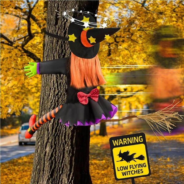 JOYBUY Crashing Witch Outdoor Prop – Adjustable Garden Witch Halloween Decoration