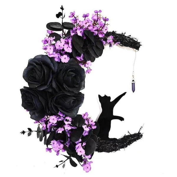 JOYBUY Moon Cat Wreath – Halloween Front Door & Wall Decoration