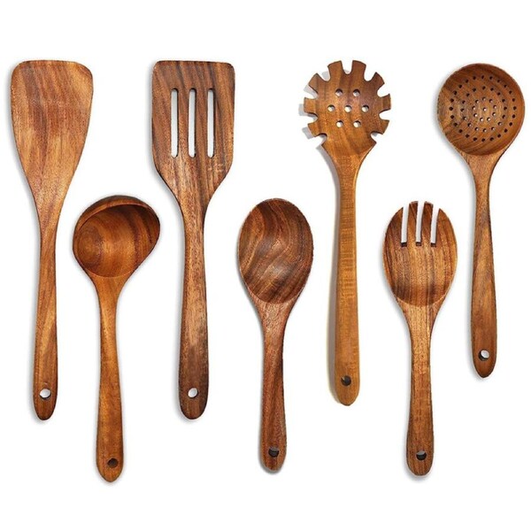 wooden cooking utensil set,7-piece teak wood kitchen tools,wooden kitchen utensils