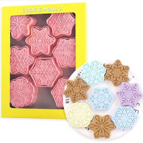 Snowflake 8-piece Christmas cartoon cookie mold household DIY baking tools 3D press fondant cookie mold