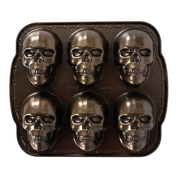 Halloween Skull Mold, Haunted Skull Cakelet Pan Skull Molds for Baking Skull Cake Pan Aluminum 3D Halloween Skull Baking Pan Gummy Molds Non-stick Can