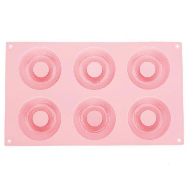 6 Cavity Silicone Donut Baking Pan Tray Nonstick Cake Biscuits Mold Making Tool Kitchen Accessories(Pink )