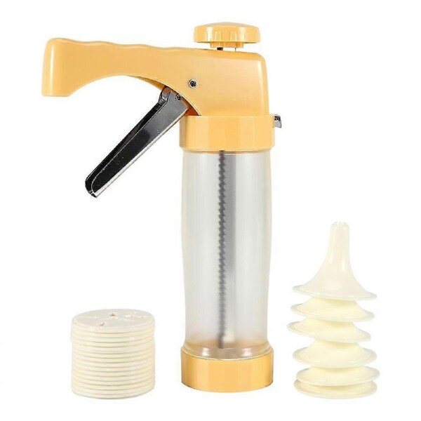 Cookie Biscuit Maker Press Machine Decorating Gun Baking Tool with 16 Molds + 6 Nozzles(Yellow)