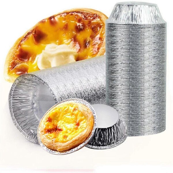 100PCS Disposable Egg Tart Cups Tinfoil Egg Tart Molds Baking Pie Tins Pans