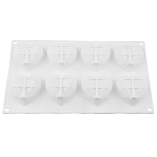 8 Connected Diamond Heart Cake Molds Silicone Candy Chocolate Baking Mould