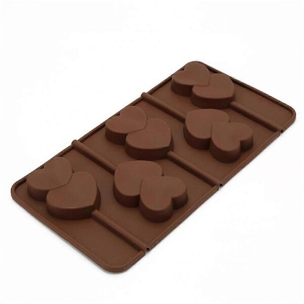 5Pcs Silicone Heat Resistant Heart Shape Coffee Lollipop Mold Candy Chocolate Cake Baking Mould