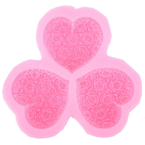 3Cavity Heart Shaped Rose Flower Silicone Mold Soap Fondant Cake Chocolate Moulds DIY Baking Tool