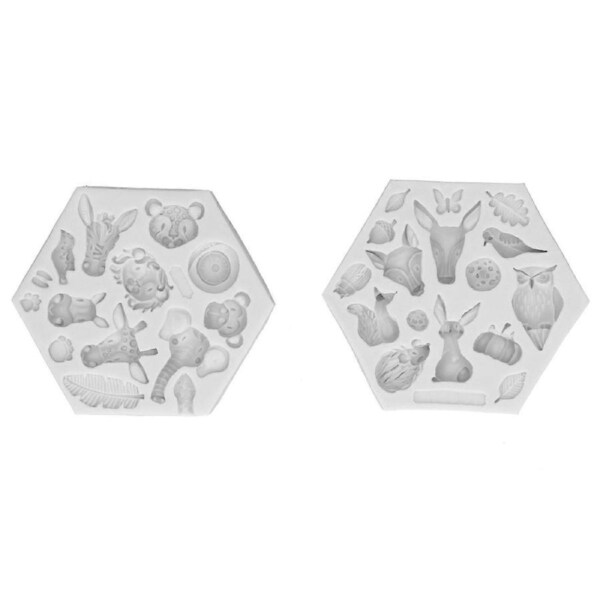 2Pcs/Set Animal Pattern Silicone Fondant Mold Chocolate Soap Cake Maker Mold Baking ToolGray
