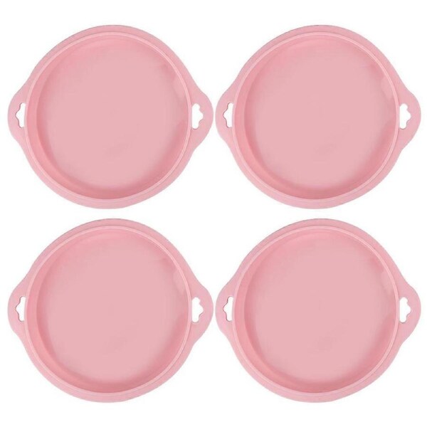 4PCS Silicone Layered Cake Mold Round Shape Bread Mold Cake Tray Mould Nonstick Baking Tools(Pink L)