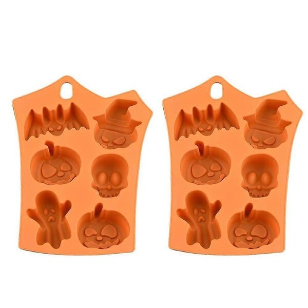 2Pcs Halloween Silicone Baking Molds with Pumpkin Skeleton Head Bat Ghost Shape Cake Mold Cupcake Chocolate Mold Halloween DIY Baking Tools
